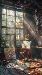 Artist Studio with Window Light and Creative Mess