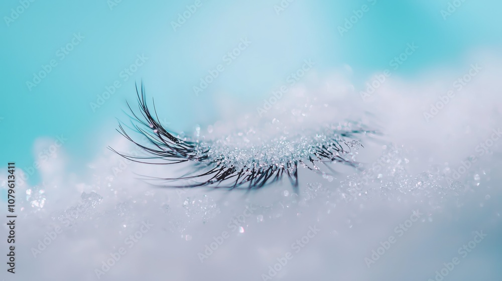Aufkleber delicate close-up of a single eyelash displaying frosted tips on sparkling snow background, capturin