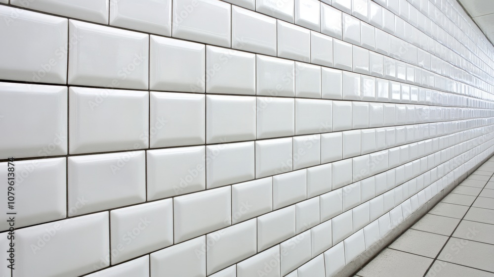 Poster clean white tiled wall background with geometric patterns in perspective