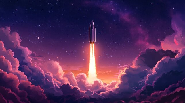 Space Launch: Rocket Ascending Through the Clouds