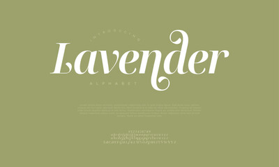 Lavender typography beauty fashion elegant minimalist serif italic fonts decorative wedding vintage retro logos. Minimal luxury font alphabet logo. Vector illustration