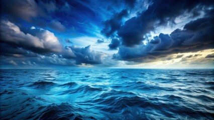 Rough blue ocean under dark sky, blue, ocean, rough, waves, dark, sky, stormy, water, nature, seascapes, clouds, dramatic