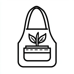 This icon depicts a minimalist gardening apron with a pocket containing a small plant, highlighting essential gardening tools and activities