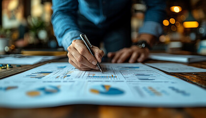 Naklejka premium Successful businessman analyzing chart, planning growth strategy indoors generated by AI