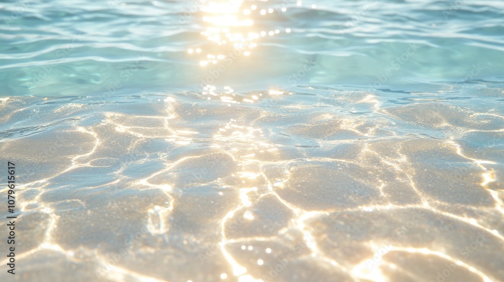 Poster sunlight sparkles on the ocean illuminating clear waters with gentle ripples waves shimmer in a real