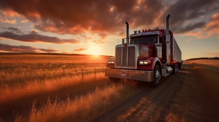 Semi-Truck at Sunset