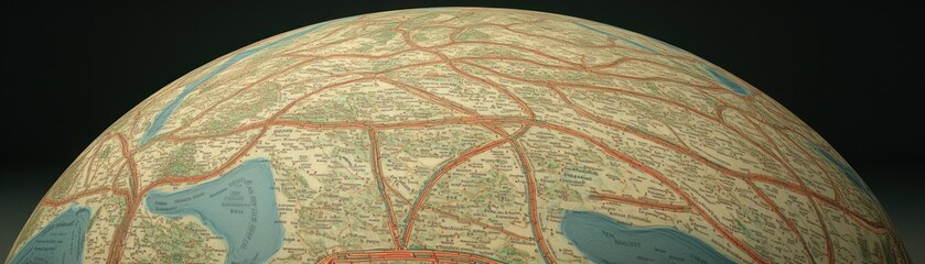 Obraz premium A detailed globe featuring intricate road and waterway mappings.
