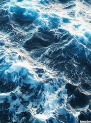 A close-up shot of the ocean, with whitecaps and deep blue water.