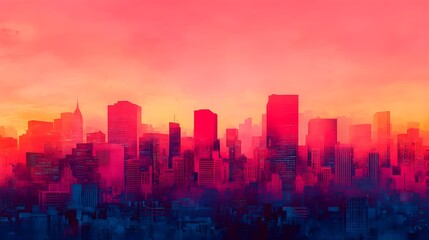 Cityscape Sunset Red Blue