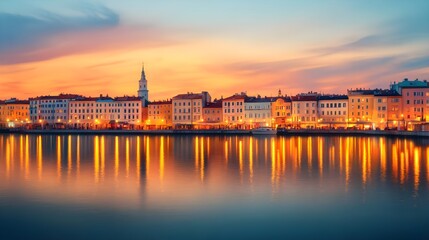 Obraz premium Cityscape Sunset Reflection