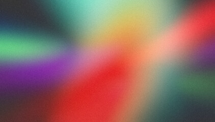 Retro color grainy gradient backdrop design. Abstract soft red purple green orange color noisy gradient, vibrant colors, glowing color flow, bright, shine, noise texture, banner, poster