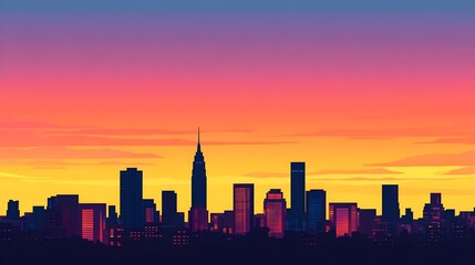 Naklejka premium Cityscape Sunset Silhouette