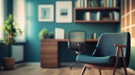 Psychologist or psychotherapist office interior with selective focus and ample copy space for text
