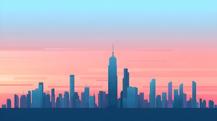 Naklejka premium Cityscape Sunset Silhouette