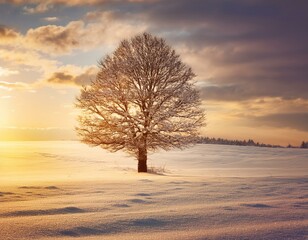 Serene Winter Tree in Open Snow