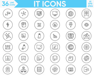 Information and technology icon set. Contains such icons search information, customer help service, manual, rule, line icons vector and illustrator set.