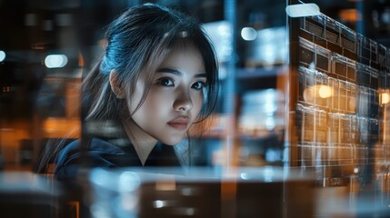 Logistics management action by indonesian woman in import-export sector warehouse environment professional viewpoint business efficiency concept