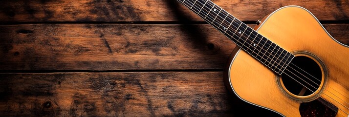 Fototapeta premium Close up of acoustic guitar on wood background