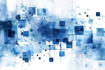 Abstract Watercolor Grid in Blue