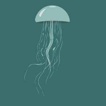 teal jellyfish floating in ocean clip art preview