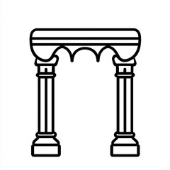 This graphic features a simple black and white icon of an ottoman architectural element, showcasing its elegant pillars and curved top on a white background