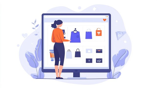 Attractive young female customer browsing and selecting various products on an interactive and user friendly ecommerce website for a seamless convenient online shopping experience