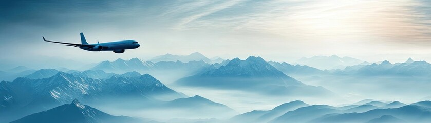 Fototapeta premium A plane flying over a mountain range, capturing the beauty of aerial travel