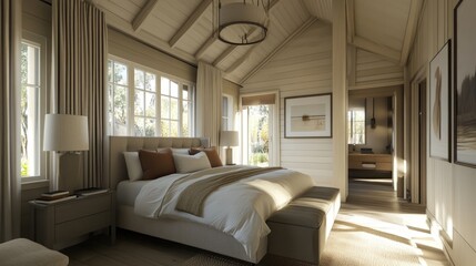 Modern bedroom interior design in a farmhouse style