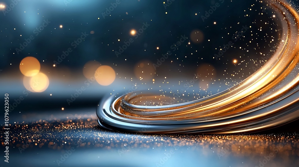 Poster Captivating of abstract swirling lines and shimmering golden stars arranged in a mesmerizing circular pattern on a dark background creating a luxurious and enchanting visual experience