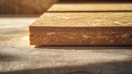 End section of a chipboard plate showcasing the thermal insulation characteristics of the material