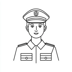 This illustration features a black and white line drawing of a police officer in uniform and a cap, ideal for icons or visual representations of law enforcement