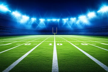 Naklejka premium A night football game in a stadium lit by spotlights.