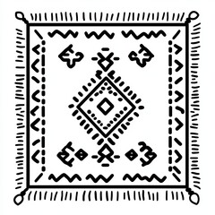 Obraz premium This simple line icon showcases a decorative rug with geometric shapes and patterns, designed in black and white, ideal for digital use in various applications