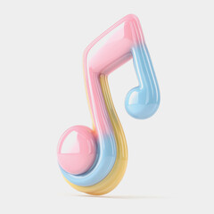 Colorful 3D Music Note with Pastel Shades of Pink, Blue, and Yellow Ideal for Creative Arts, Music Themes, and Modern Design Projects