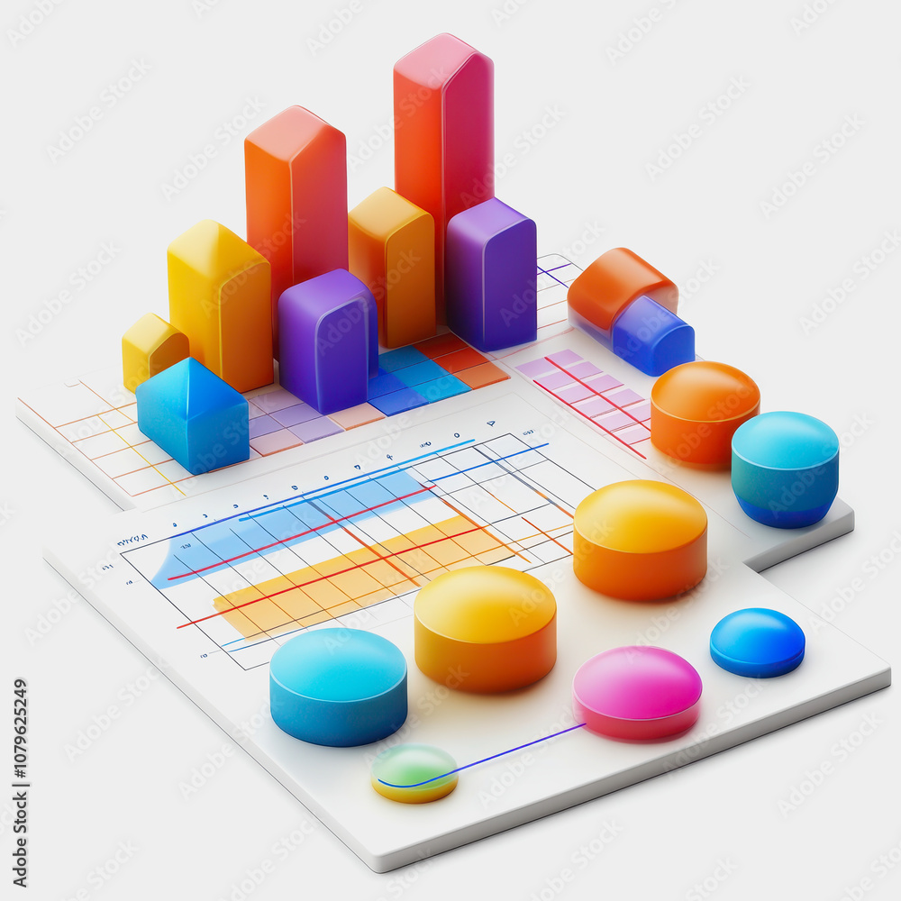 Poster colorful graphs and charts representing data analysis in a modern creative design, ideal for busines