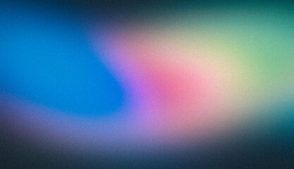 Retro color grainy gradient backdrop design. Abstract soft pink purple blue green color noisy gradient, vibrant colors, glowing color flow, bright, shine, noise texture, banner, poster