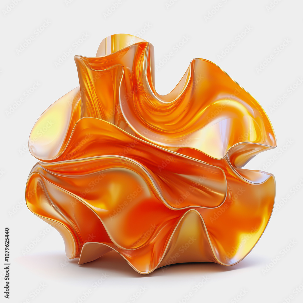 Poster abstract of a curved form in vibrant orange with a smooth, glossy finish, capturing fluidity and art