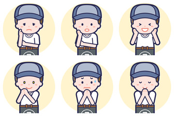 八百屋の男性のポーズセット_04