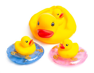 Rubber ring and duck.for summer beach isolated on white background