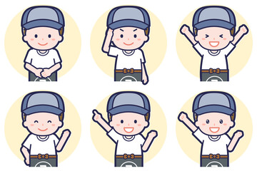 八百屋の男性のポーズセット_01