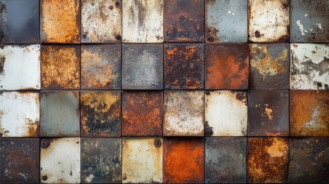 Rusty vintage wall with a patchwork design