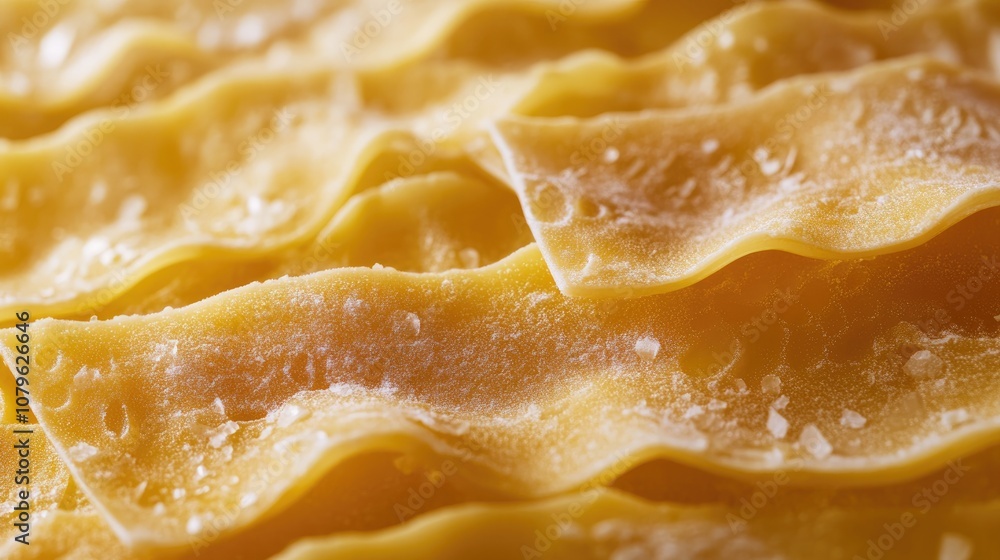 Poster close up of uncooked lasagna sheets showcasing intricate texture the golden layers of pasta present 