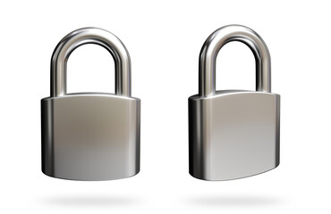 Fototapeta premium locked and unlocked padlock on white background. metallic shine lock for web, site, banner, poster, 3d render