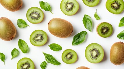 Fototapeta premium Fresh assortment of kiwis on a white background