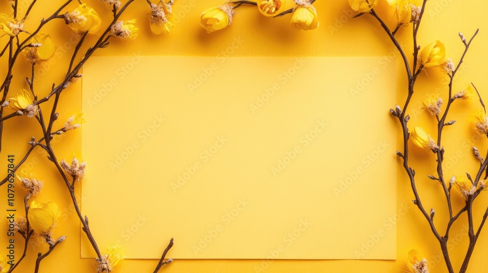 Poster spring themed easter background featuring an empty paper space for text vibrant yellow hues and deco