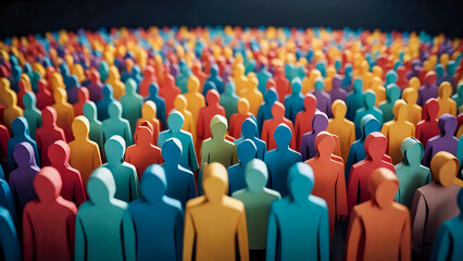 Fototapeta premium Paper craft of colorful crowd embracing diversity