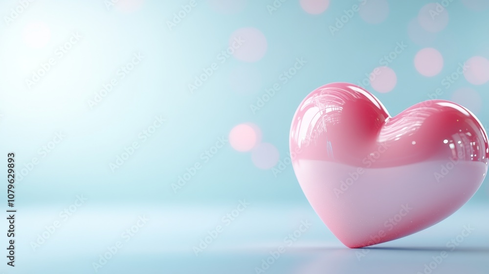 Poster 3d heart shape in soft color on light background