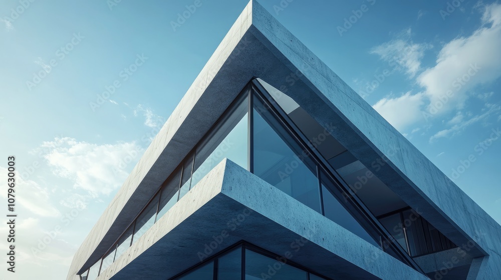 Aufkleber modern architectural design featuring a contemporary triangular structure with glass concrete and st