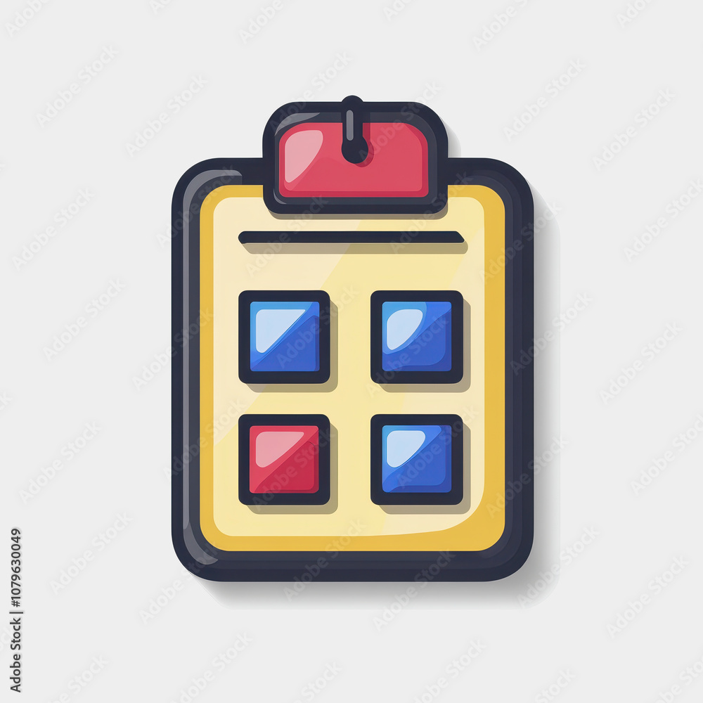 Poster colorful clipboard icon with four square buttons representing task management or checklists in a mod