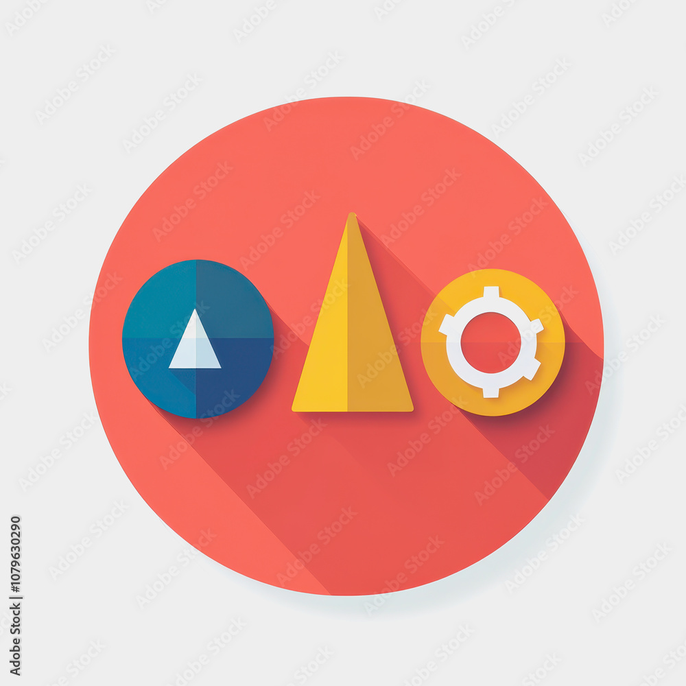 Poster modern minimalist geometric shapes in vibrant colors set against a circular background for creative 